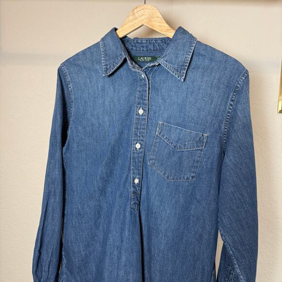 Women's Ralph Lauren Denim Blue Jean Pullover Button Front Tunic Size Medium - Picture 3 of 9